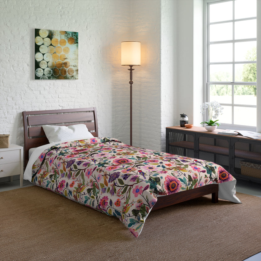 Floral Comforter for Cozy Bedrooms, Boho Home Decor, Floral Bedding, Bedspread, Gift for Her, Spring Bedroom Makeover