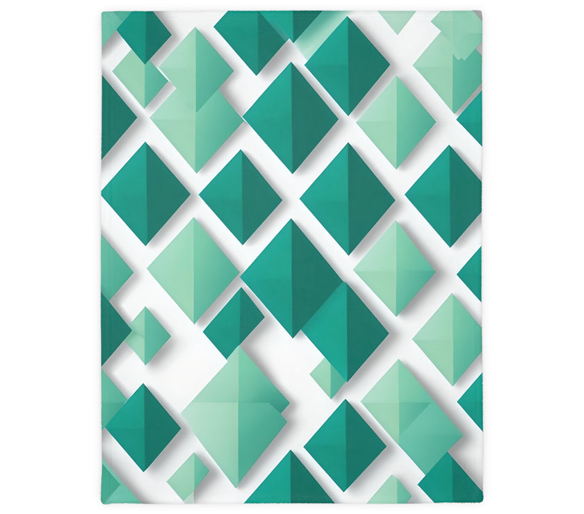 Green and White Grid Velveteen Microfiber Blanket (Two-sided print)