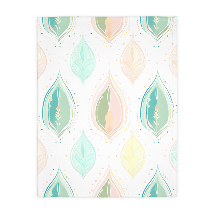 Velveteen Microfiber Blanket, Green Pink Leaf Blanket - Soft Plush Throw, Cozy Winter Bedding, Botanical Home Decor, Gift for Nature Lover,