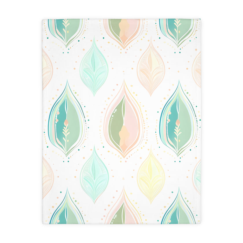 Velveteen Microfiber Blanket, Green Pink Leaf Blanket - Soft Plush Throw, Cozy Winter Bedding, Botanical Home Decor, Gift for Nature Lover,