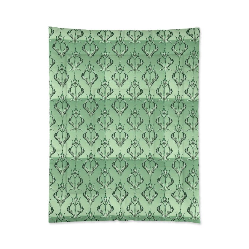 Elegant Floral Green Comforter, Cozy Bedding for Home Decor, Romantic Bedroom Set, Stylish Bed Cover, Gift for Housewarming