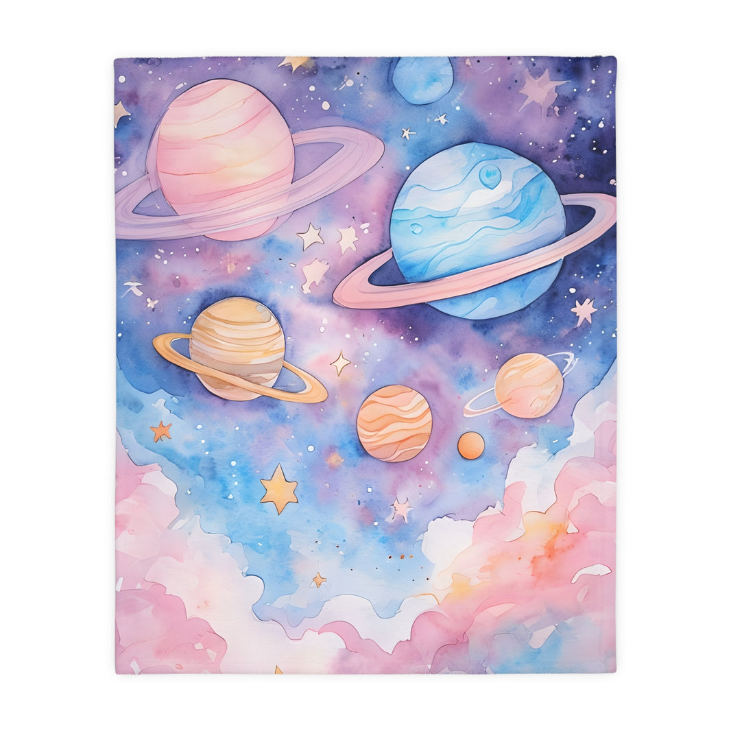 Kids Blanket, Velveteen Microfiber Blanket with Planet Moon and Stars Design - Two-sided Print, Children's Throw, Outer Space Bedding,