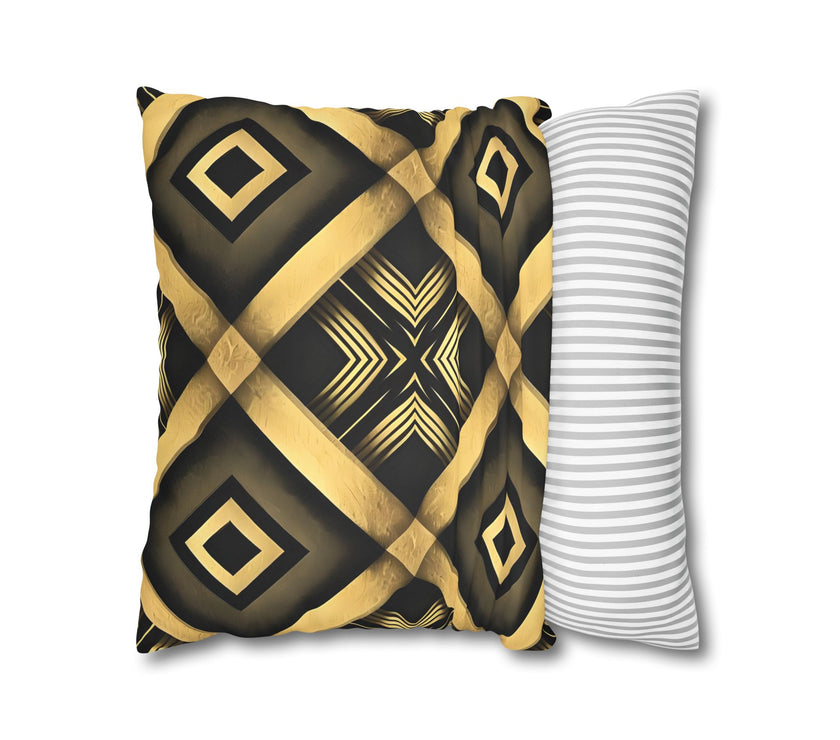 Gold & Black Faux Suede Square Pillowcase