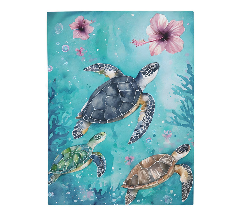 Velveteen Plush Blanket, Sea Turtle Kids Blanket, Kids Bedding, Ocean Themed Blanket, Children's Throw Blanket, Coastal Nursery Decor