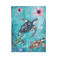 Velveteen Plush Blanket, Sea Turtle Kids Blanket, Kids Bedding, Ocean Themed Blanket, Children's Throw Blanket, Coastal Nursery Decor