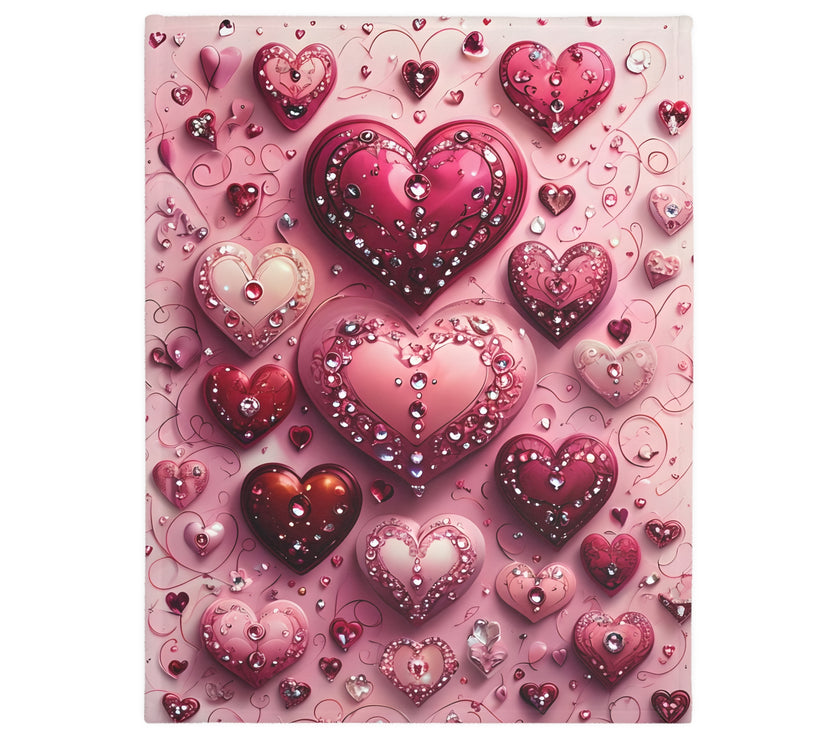 Pink Hearts Velveteen Microfiber Blanket (Two-sided print) Pink Velveteen Microfiber Blanket, Love Blanket