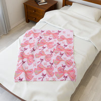 Velveteen Plush Blanket, Cozy Pink Bow Blanket, Soft Fleece Throw, Warm Bedding, Girly Bedroom Decor, Gift for Her
