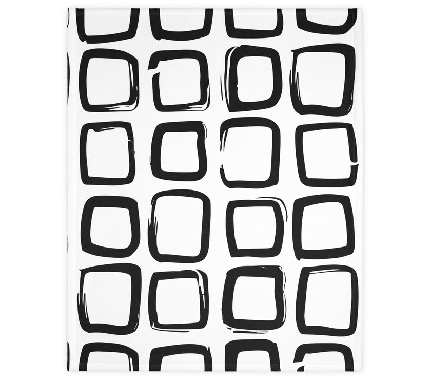 Black and White Square Velveteen Microfiber Blanket (Two-sided print)