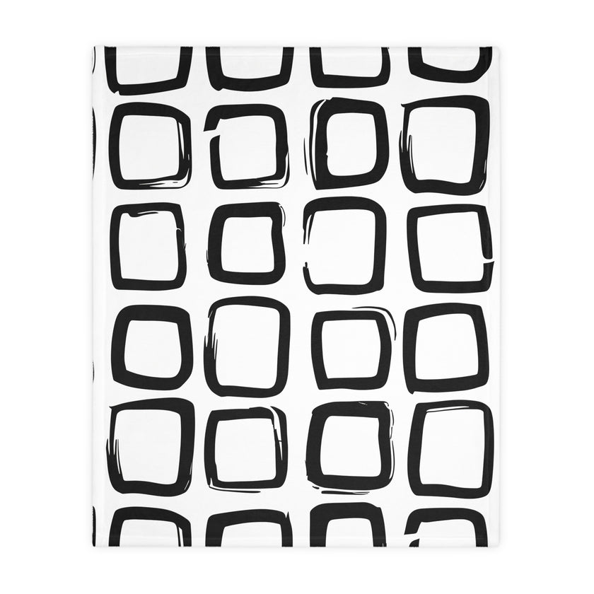 Black and White Square Velveteen Microfiber Blanket (Two-sided print)