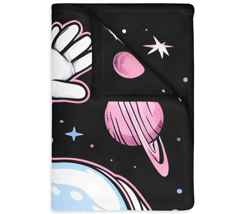 Kids Blanket, Astronaut Spaceman Print, Two-Sided Velveteen Microfiber Throw, Children's Bedroom Decor, Outer Space Theme Bedding, Galaxy