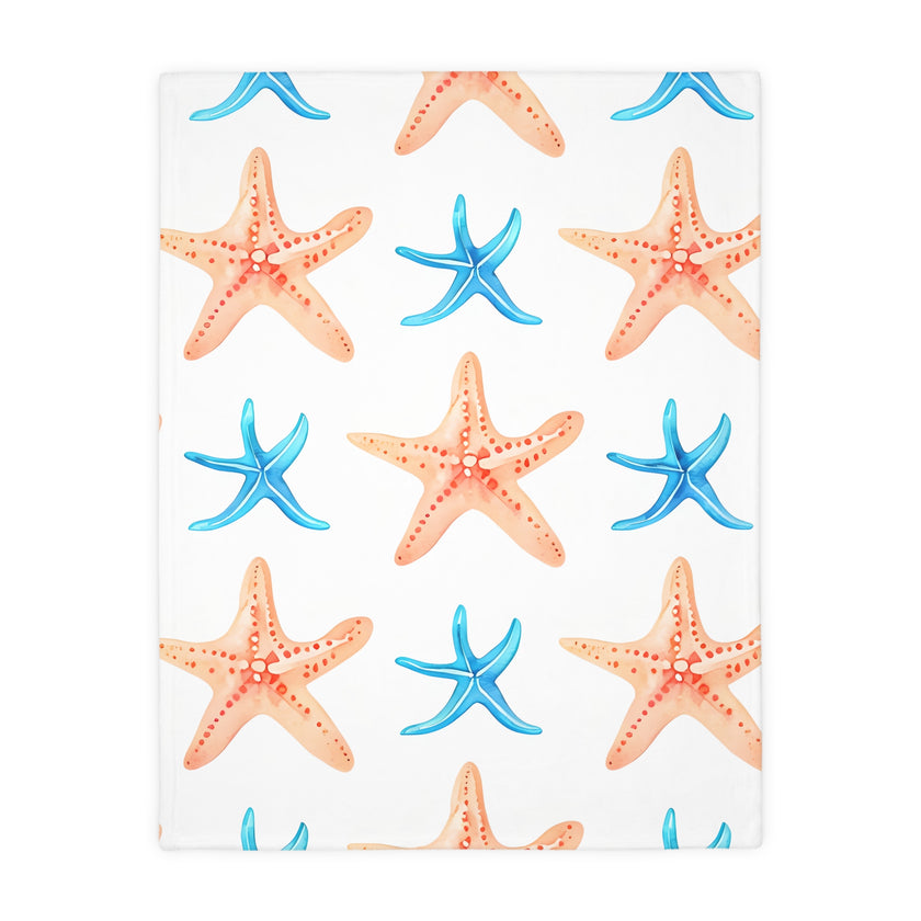 Blue Orange Ocean Sea Star Fish Velveteen Microfiber Blanket (Two-sided print)