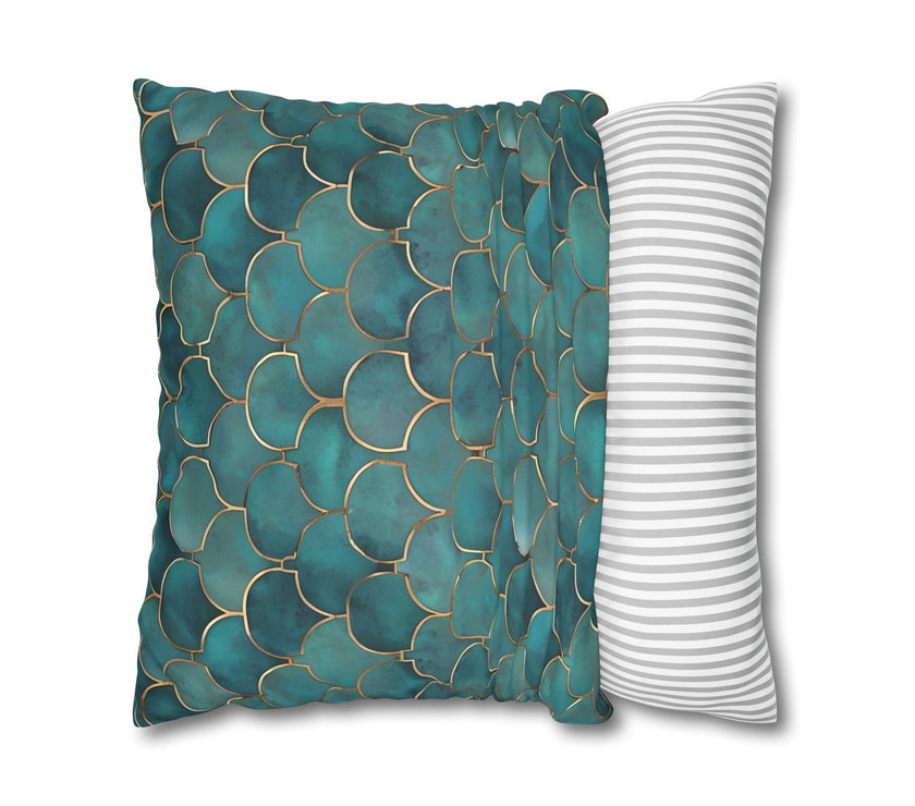 Blue/Green Faux Suede Square Pillowcase