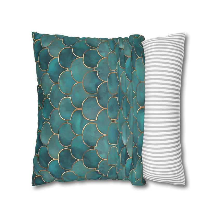 Blue/Green Faux Suede Square Pillowcase