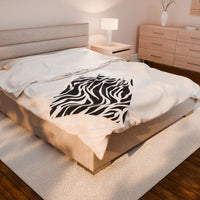 Velveteen Plush Blanket, Zebra Line Design, Cozy Throw for Home Decor, Animal Print Bedding, Safari Wildlife Lover Gift, Black and White