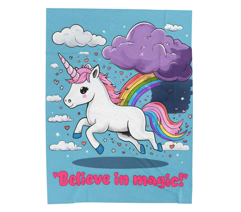 Blue Rainbow Unicorn Velveteen Plush Blanket