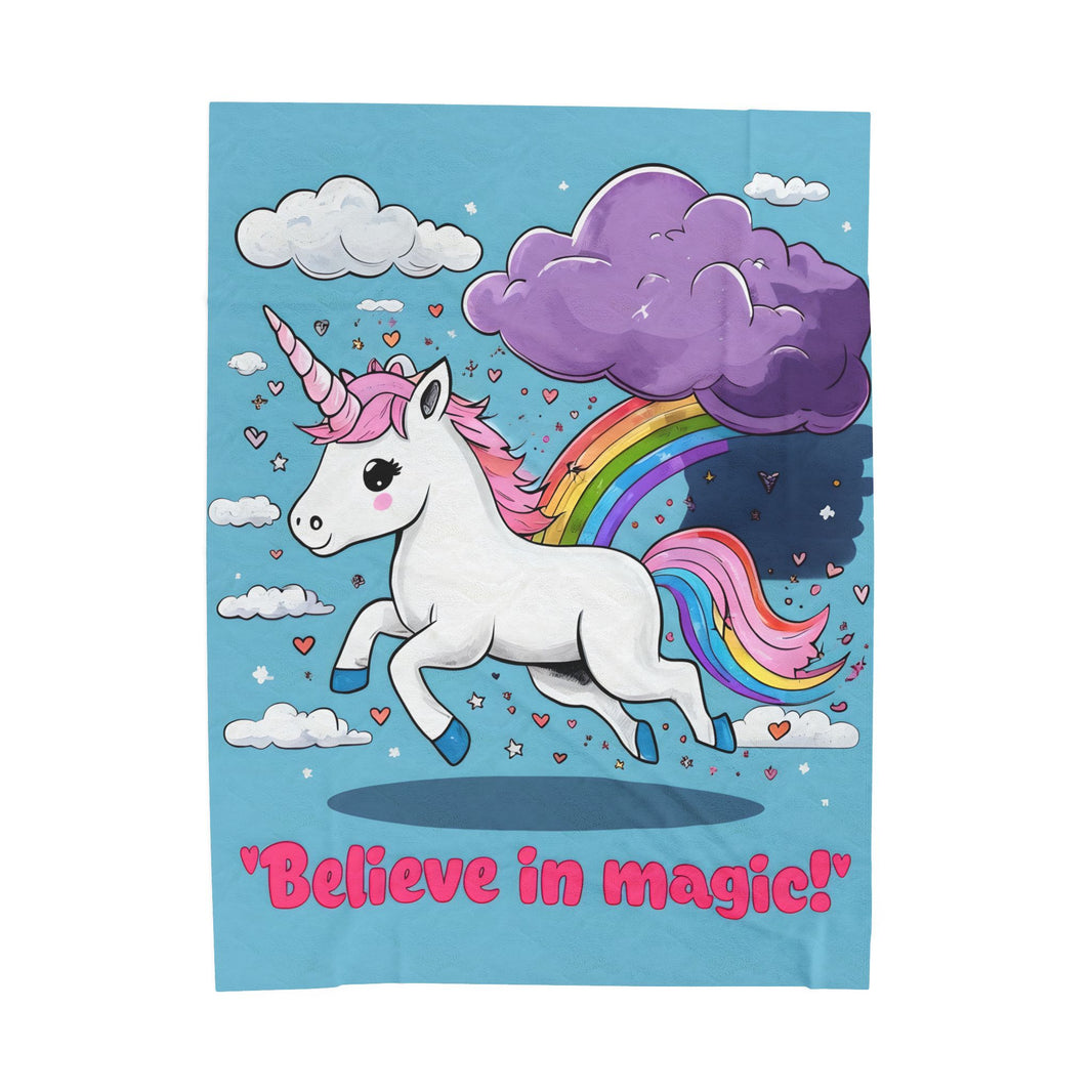 Blue Rainbow Unicorn Velveteen Plush Blanket