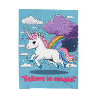 Blue Rainbow Unicorn Velveteen Plush Blanket