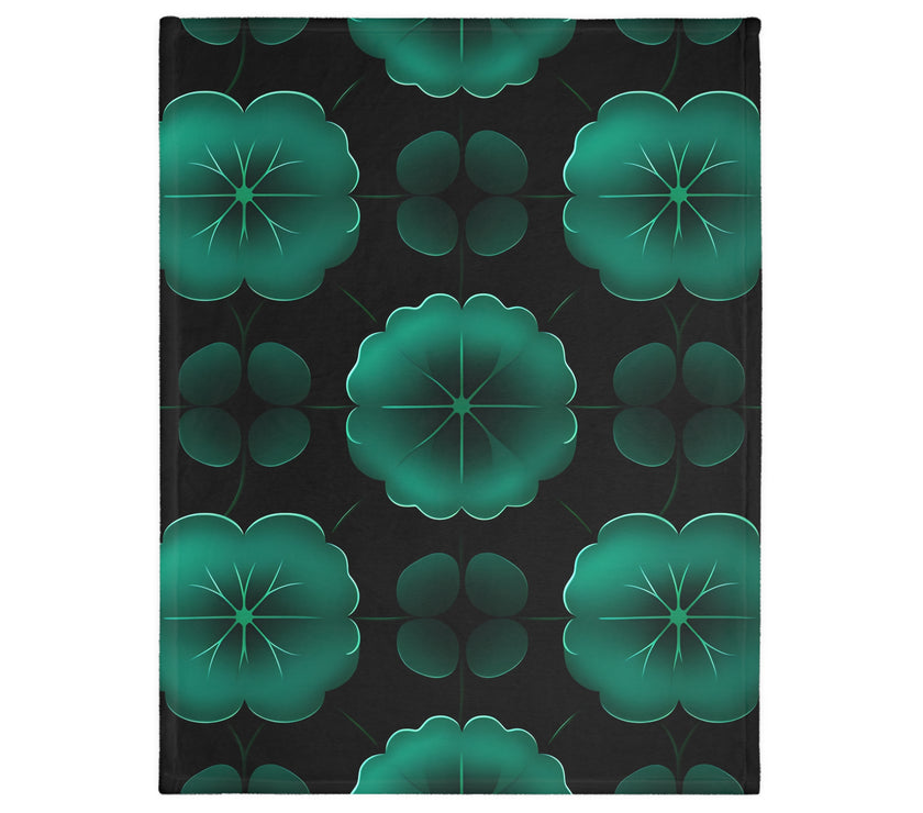 Green Jade Floral Velveteen Microfiber Blanket (Two-sided print)
