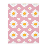 Pink White Daisey Velveteen Microfiber Blanket (Two-sided print)