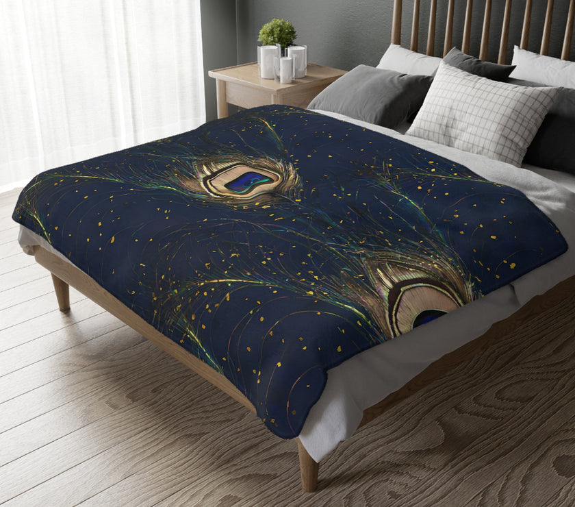Peacock Feather Velveteen Microfiber Blanket (Two-sided print)