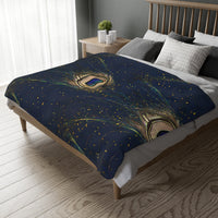 Peacock Feather Velveteen Microfiber Blanket (Two-sided print)