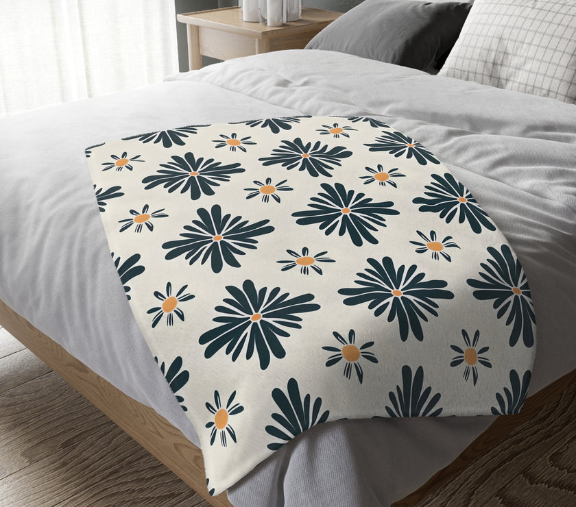 Green and White Floral Velveteen Microfiber Blanket (Two-sided print)