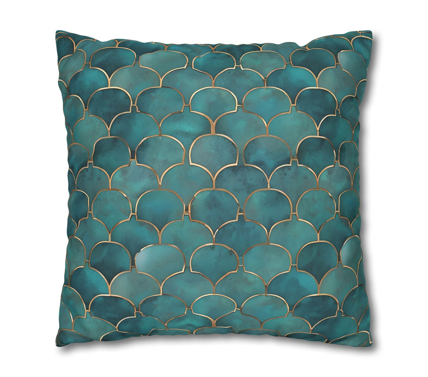 Blue/Green Faux Suede Square Pillowcase