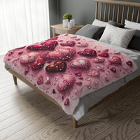Pink Hearts Velveteen Microfiber Blanket (Two-sided print) Pink Velveteen Microfiber Blanket, Love Blanket