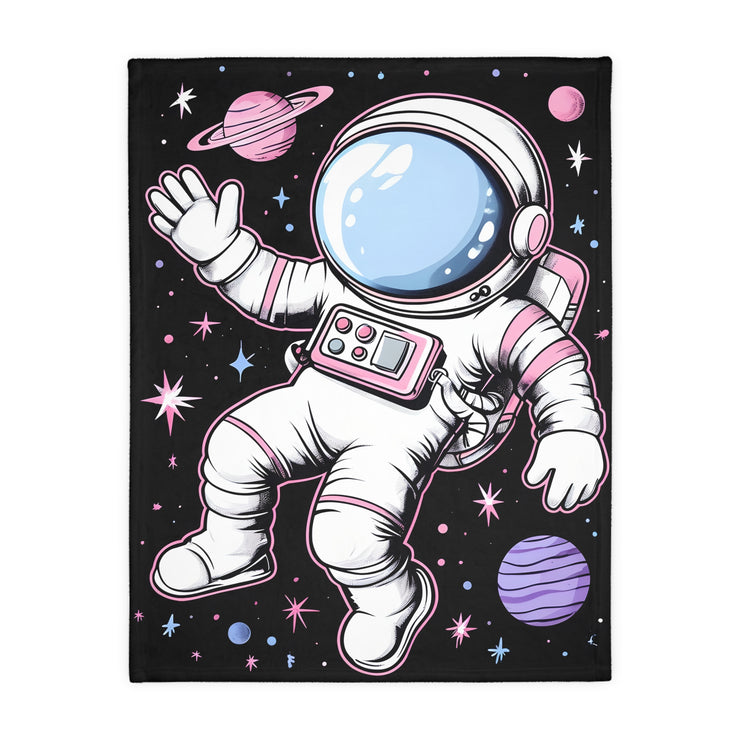 Kids Blanket, Astronaut Spaceman Print, Two-Sided Velveteen Microfiber Throw, Children's Bedroom Decor, Outer Space Theme Bedding, Galaxy