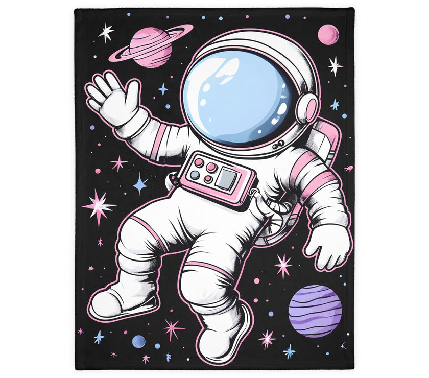 Kids Blanket, Astronaut Spaceman Print, Two-Sided Velveteen Microfiber Throw, Children's Bedroom Decor, Outer Space Theme Bedding, Galaxy