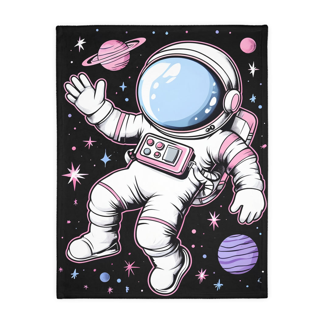 Kids Blanket, Astronaut Spaceman Print, Two-Sided Velveteen Microfiber Throw, Children's Bedroom Decor, Outer Space Theme Bedding, Galaxy
