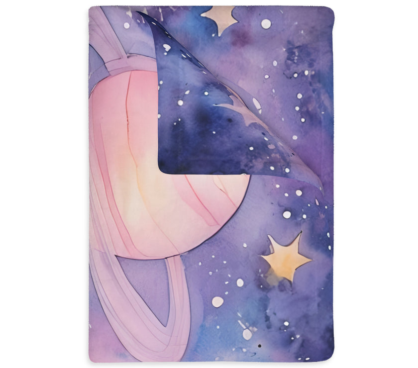 Kids Blanket, Velveteen Microfiber Blanket with Planet Moon and Stars Design - Two-sided Print, Children's Throw, Outer Space Bedding,
