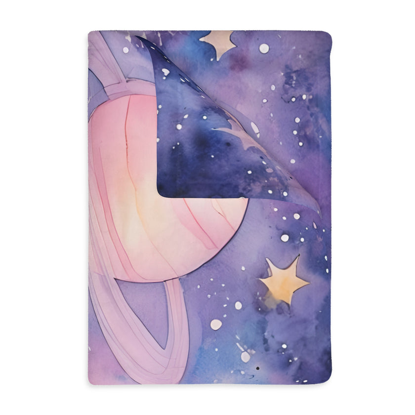 Kids Blanket, Velveteen Microfiber Blanket with Planet Moon and Stars Design - Two-sided Print, Children's Throw, Outer Space Bedding,