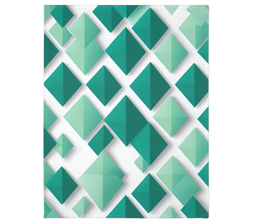 Green and White Grid Velveteen Microfiber Blanket (Two-sided print)