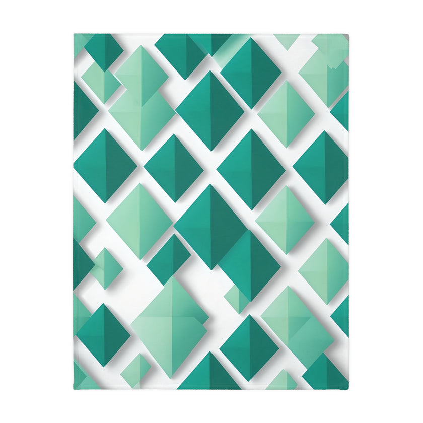 Green and White Grid Velveteen Microfiber Blanket (Two-sided print)