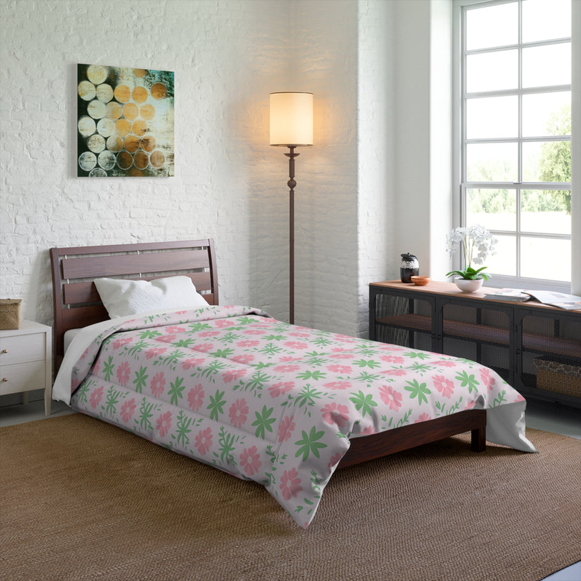 Floral Comforter, Cozy Floral Bedding, Springtime Bedspread, Flower Pattern Comforter Set, Boho Home Decor, Dorm Room Essentials