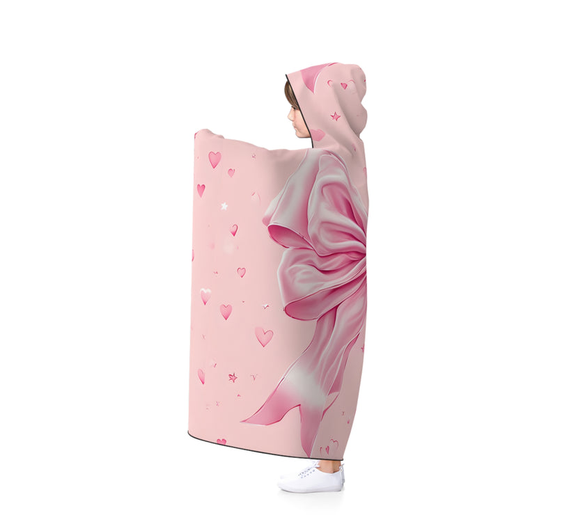 Cozy Pink Bow Hooded Blanket | Cute Gift for Her, Valentine's Day, Stay Warm, Kid's Party, Home Decor, Elegant