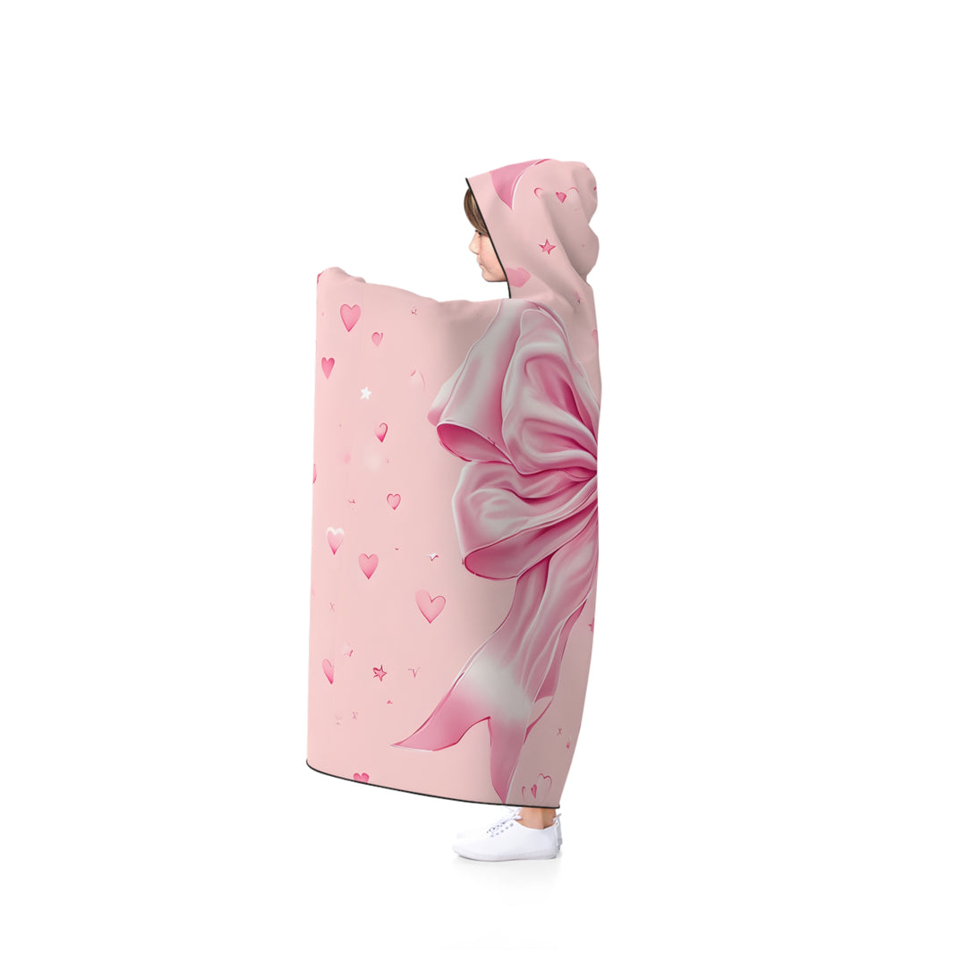 Cozy Pink Bow Hooded Blanket | Cute Gift for Her, Valentine's Day, Stay Warm, Kid's Party, Home Decor, Elegant