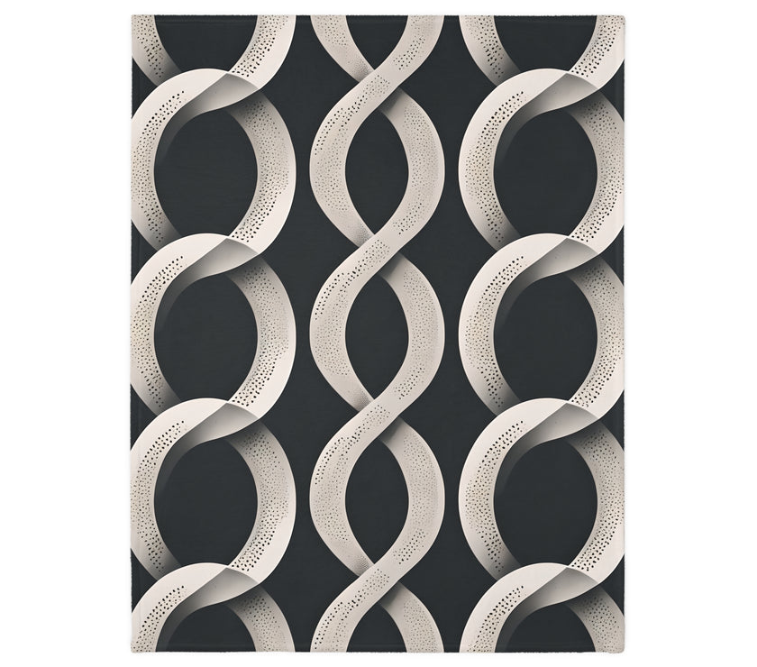 Black and White Wavey Pattern Velveteen Microfiber Blanket (Two-sided print)