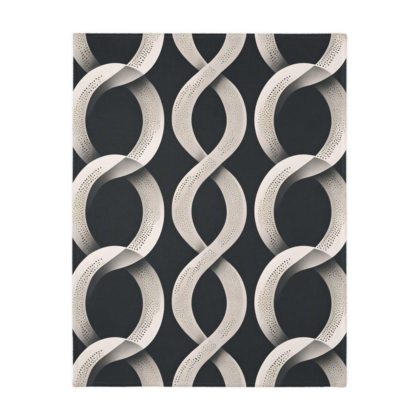 Black and White Wavey Pattern Velveteen Microfiber Blanket (Two-sided print)
