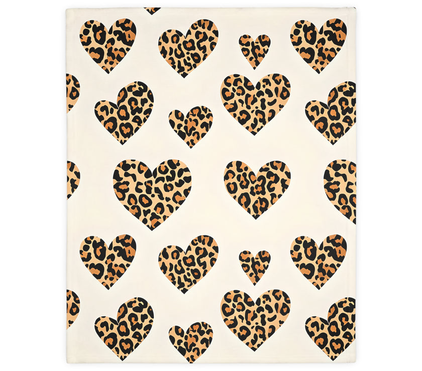Velveteen Microfiber Blanket, Leopard Print Heart Throw, Cozy Bedding, Animal Lover Gift, Double-sided Couch Cover, Home Decor Accent