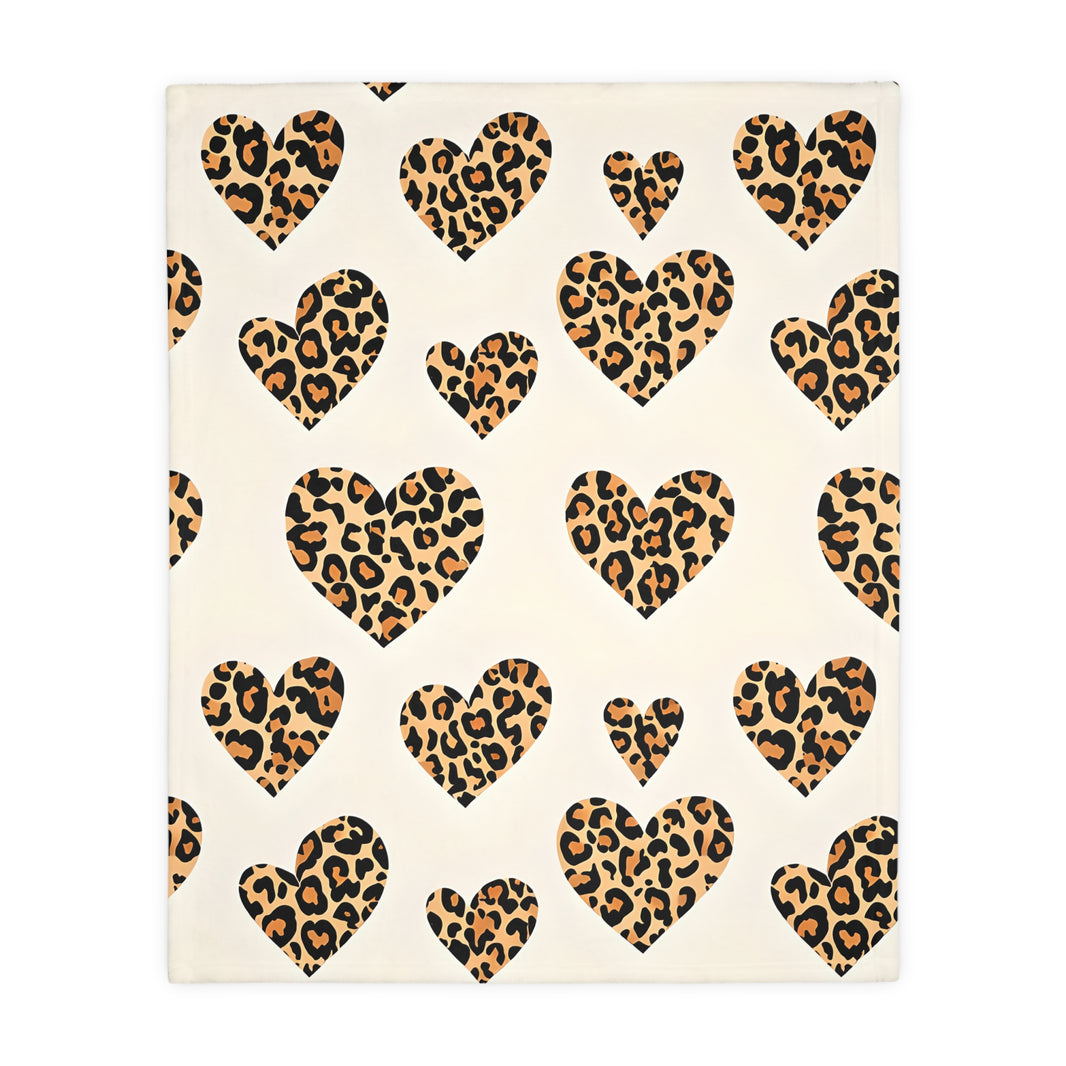 Velveteen Microfiber Blanket, Leopard Print Heart Throw, Cozy Bedding, Animal Lover Gift, Double-sided Couch Cover, Home Decor Accent