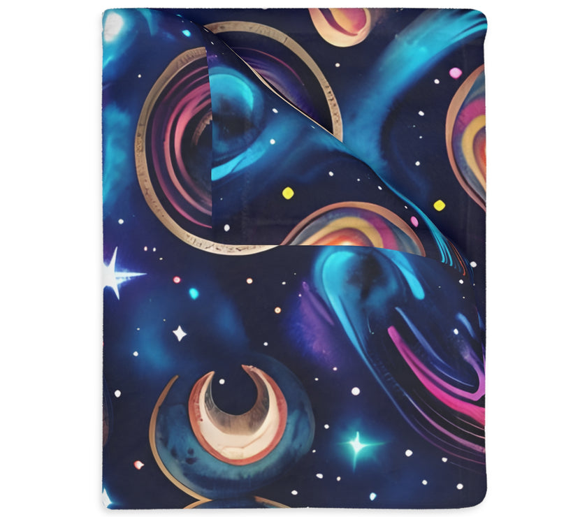 Space / Planet Velveteen Microfiber Blanket (Two-sided print)