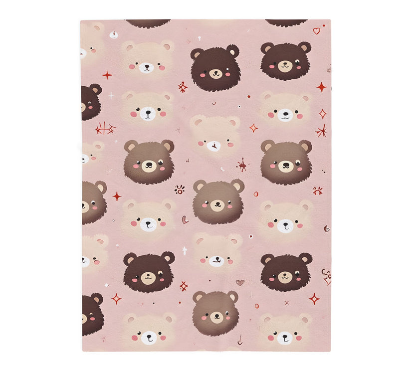 Kids Velveteen Plush Blanket, Pink Teddy Bear Soft Throw for Girls, Children's Gift, Nursery Decor, Cozy Bedding, Baby Shower Present