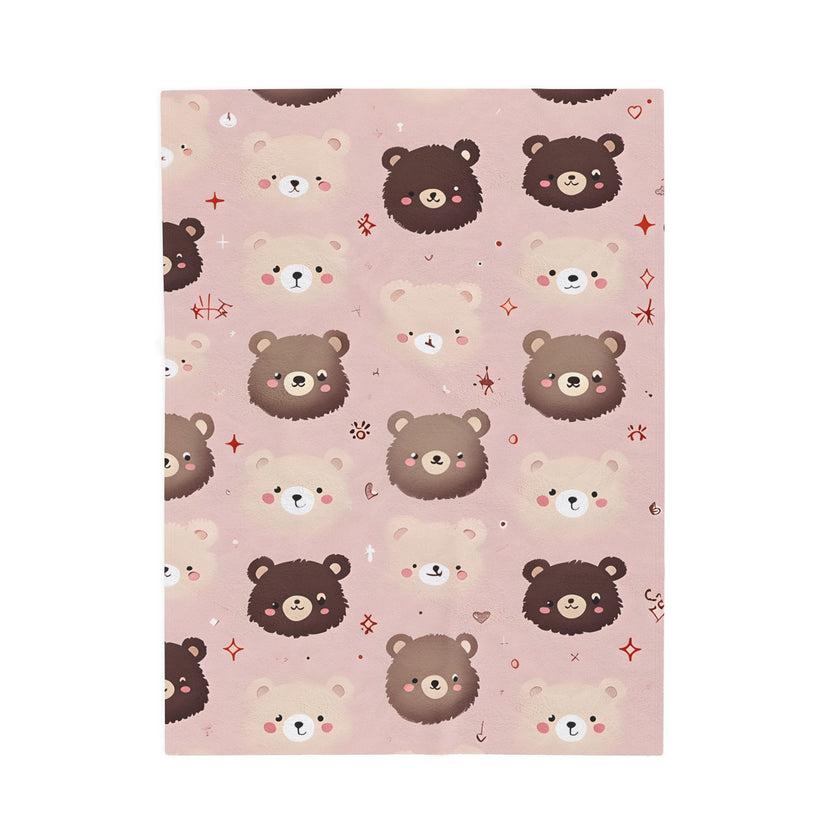 Kids Velveteen Plush Blanket, Pink Teddy Bear Soft Throw for Girls, Children's Gift, Nursery Decor, Cozy Bedding, Baby Shower Present