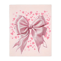 Pink Bow . Pink Heart Velveteen Microfiber Blanket (Two-sided print)