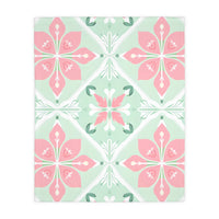 Green Pink Floral Velveteen Microfiber Blanket (Two-sided print)