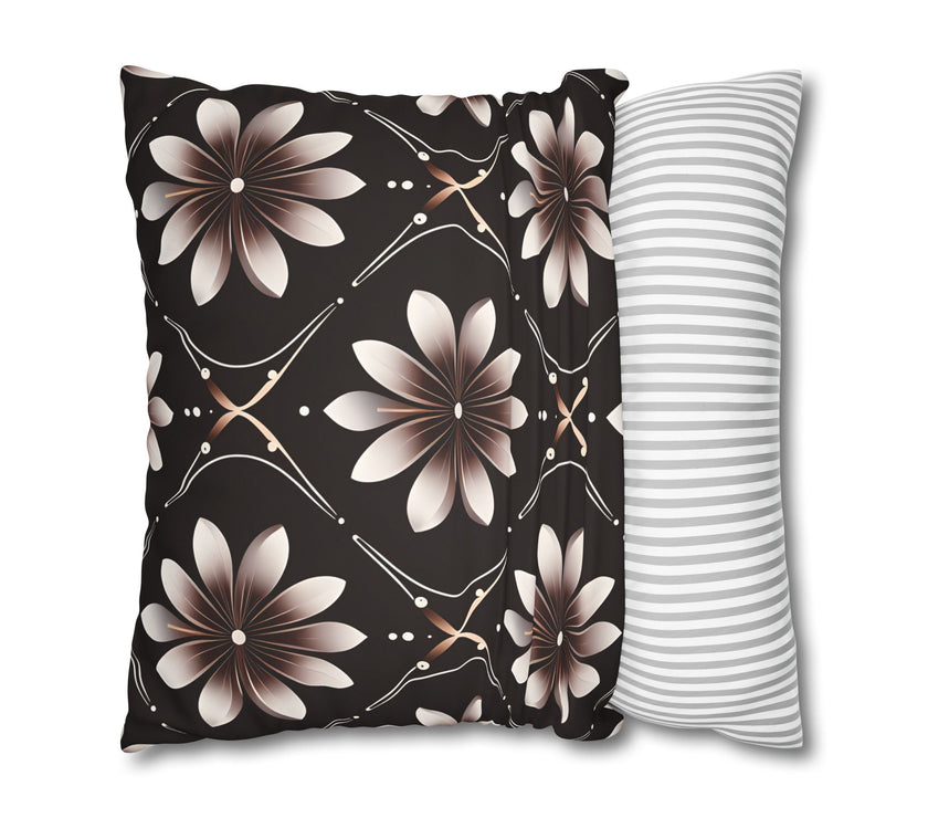 Black Floral Faux Suede Square Pillowcase