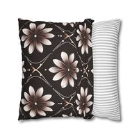 Black Floral Faux Suede Square Pillowcase