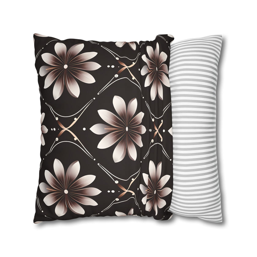 Black Floral Faux Suede Square Pillowcase